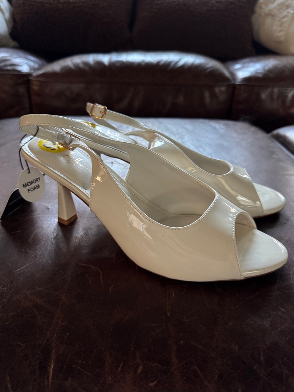 Nicole Miller White Patent Peep-Toe Slingback Heels